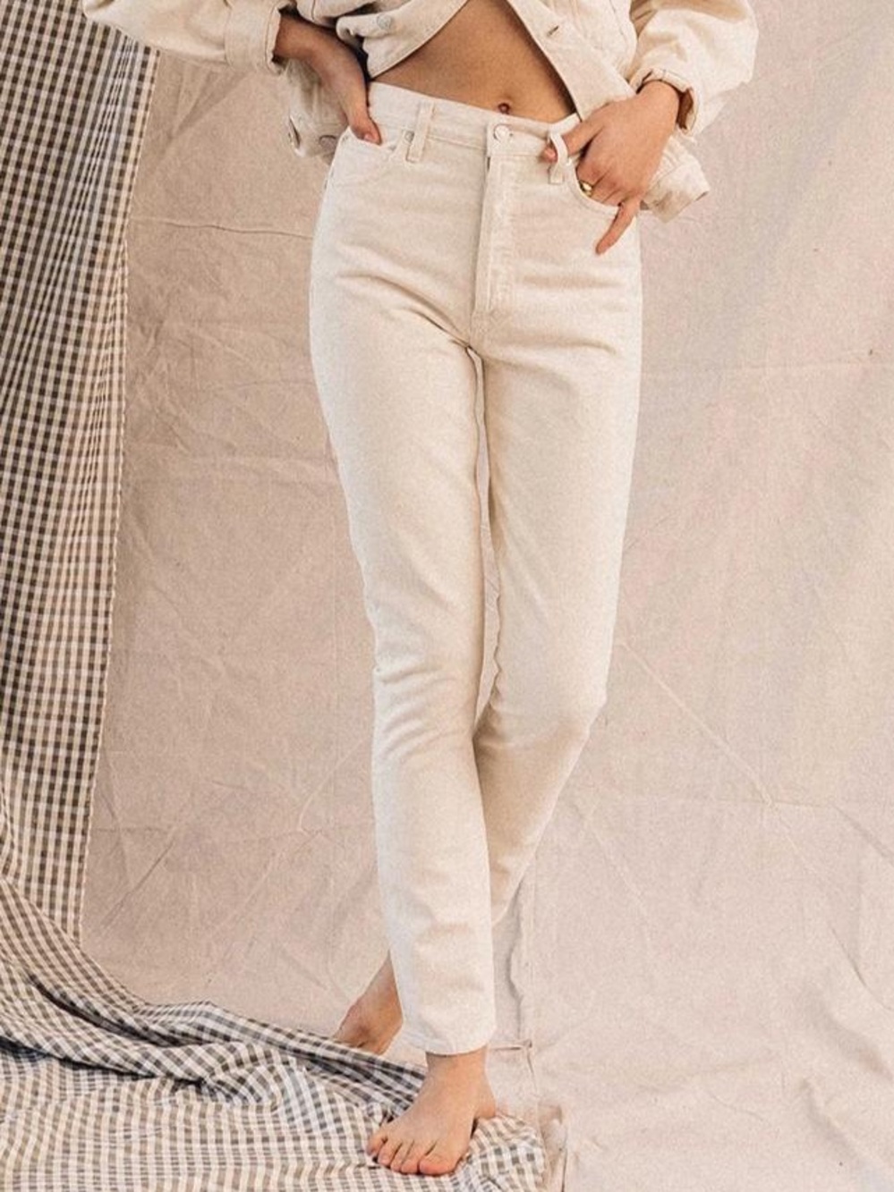 Agolde Remy Raw Hem High-Rise Slim Straight in Cream